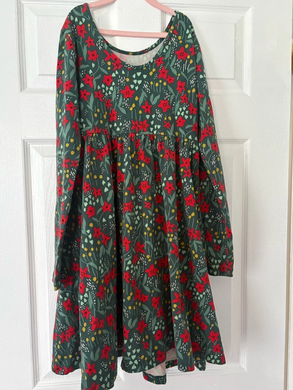 Hanna Andersson Floral Pocket Dress Long Sleeve Girls 150 12 Organic Cotton